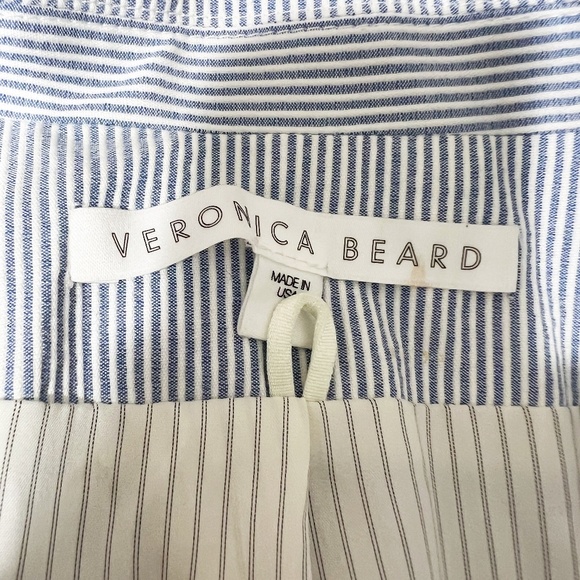 Veronica Beard Cotton Seersucker Blue White Pinstripe One Button Blazer 6 - Picture 2 of 5